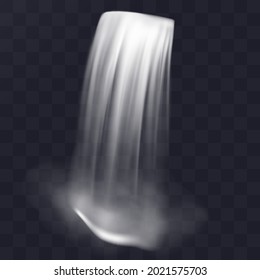 Realistischer natürlicher Wasserfall. Fallendes Flusswasser. Vektorgrafik einzeln auf transparentem Hintergrund. Natürliches Element für Design-Landschaft.