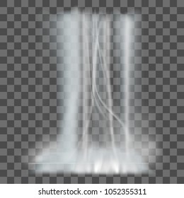 Realistic nature waterfalls with fog on transparent background isolated. vector illustration