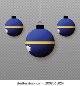 Realistic Nauru Flag with flying light balloons. Decorative elements for national holidays.