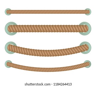 Realistic nautical twisted rope knots. Dividers isolated on the white baclground. Vector illustration.