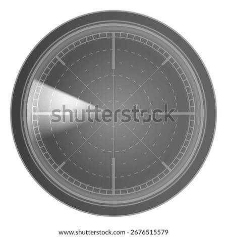 Realistic navy or air sonar. Digital gray HUD radar display in searching. Military discovering and detection system. Navigation interface. Signal control grid radial monitor. Vector scanning dashboard