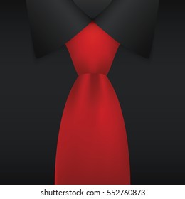 Realistic necktie and black shirt, vector illustration