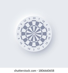 Realistic Neomorphic Darts Board Isolated On White Background. Dartboard With Twenty Sectors, Target, Game Competition. Vector Illustration Of Game Mockup, Metaphor Of Hit Bullseye, Goal Achievement