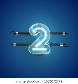 Realistic neon 2 character with plastic case around, vector illustration