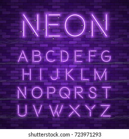 Realistic neon alphabet. Glowing font. Vector format