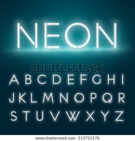 Realistic neon alphabet. Glowing font. Vector format