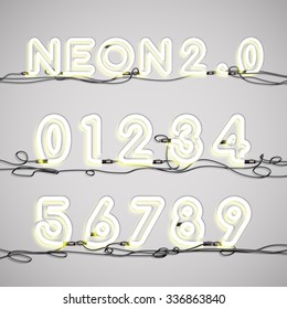 Realistic neon alphabet (Numbers) with wires, vector