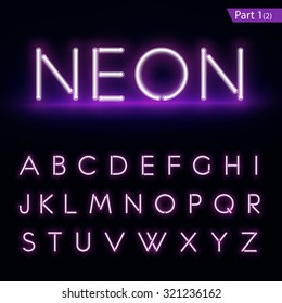 Realistic Neon Alphabet. Purple, Blue Glowing Font. Vector Format Part 1