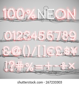 Realistic neon alphabet with wires (OFF), vector