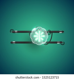 Realistic neon 'asterisk' character with plastic case around, vector illustration