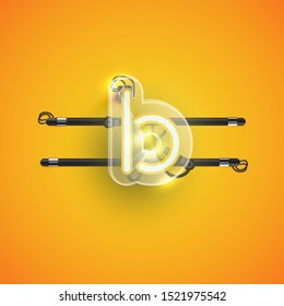 Realistic neon B character with plastic case around, vector illustration