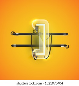 Realistic neon 'bracket' character with plastic case around, vector illustration