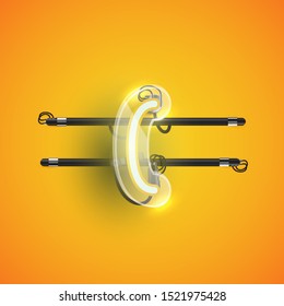 Realistic neon 'bracket' character with plastic case around, vector illustration