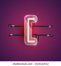 Realistic neon 'bracket' character with plastic case around, vector illustration