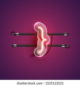 Realistic neon 'bracket' character with plastic case around, vector illustration