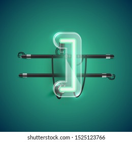 Realistic neon 'bracket' character with plastic case around, vector illustration