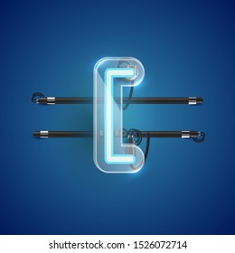 Realistic neon 'bracket' character with plastic case around, vector illustration