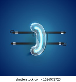 Realistic neon 'bracket' character with plastic case around, vector illustration