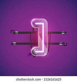 Realistic neon 'bracket' character with plastic case around, vector illustration
