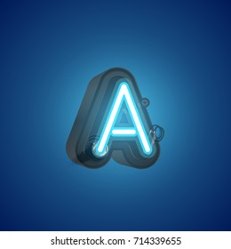 Realistic neon character (blue) from a typeset with case in the back, vector illustration