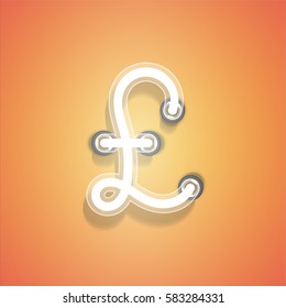 Realistic neon character glowing on an orange background from a typeset, vector illustration