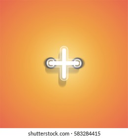 Realistic neon character glowing on an orange background from a typeset, vector illustration