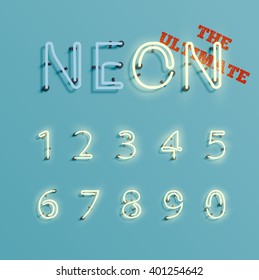 Realistic Neon Character Number Set, Vector