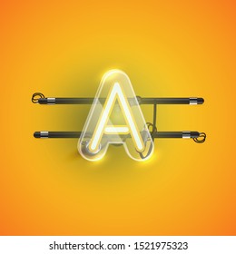 Realistic neon A character with plastic case around, vector illustration