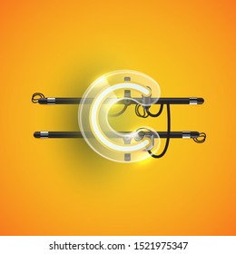 Realistic neon character with plastic case around, vector illustration