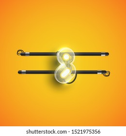 Realistic neon character with plastic case around, vector illustration
