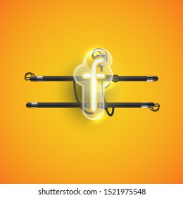 Realistic neon character with plastic case around, vector illustration