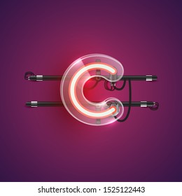 Realistic neon character with plastic case around, vector illustration