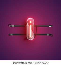 Realistic neon I character with plastic case around, vector illustration