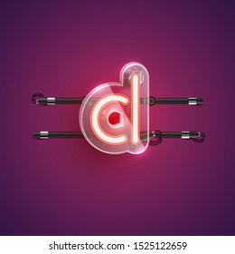Realistic neon character with plastic case around, vector illustration