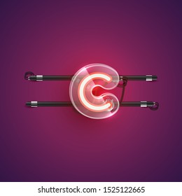 Realistic neon character with plastic case around, vector illustration