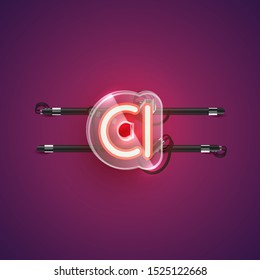 Realistic neon A character with plastic case around, vector illustration