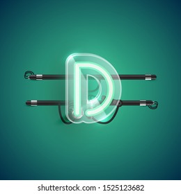 Realistic neon character with plastic case around, vector illustration