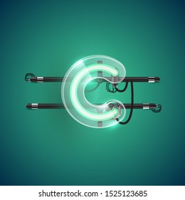Realistic neon character with plastic case around, vector illustration
