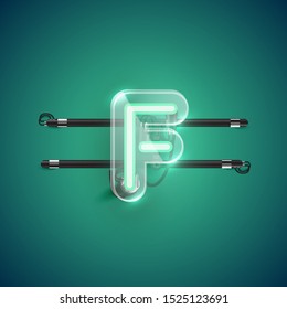 Realistic neon character with plastic case around, vector illustration