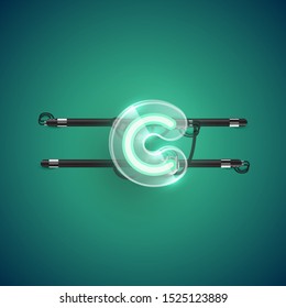 Realistic neon character with plastic case around, vector illustration