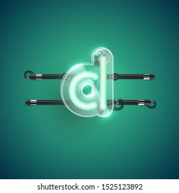 Realistic neon character with plastic case around, vector illustration