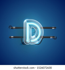 Realistic neon character with plastic case around, vector illustration