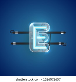 Realistic neon character with plastic case around, vector illustration
