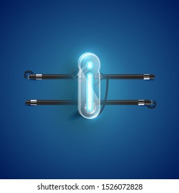 Realistic neon I character with plastic case around, vector illustration