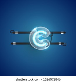 Realistic neon character with plastic case around, vector illustration