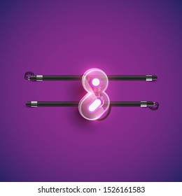 Realistic neon character with plastic case around, vector illustration