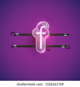 Realistic neon character with plastic case around, vector illustration
