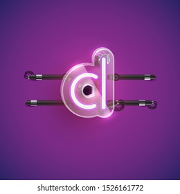 Realistic neon character with plastic case around, vector illustration