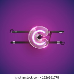 Realistic neon character with plastic case around, vector illustration