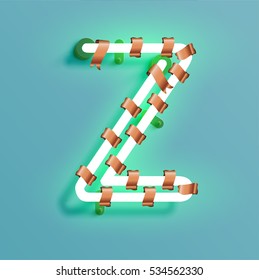 Realistic neon character typeset with bronze decoration, vector